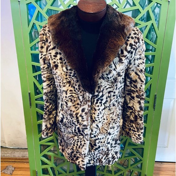 Vintage Genuine Leopard Leg Fur Overcoat w/ Sheared Beaver Collar Luxury Lining - Picture 2 of 13